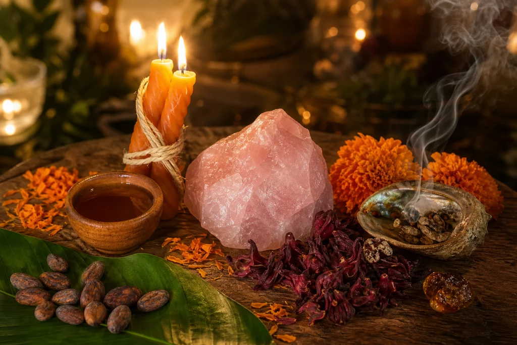 Amarres de amor en Passaic NJ con atención espiritual a distancia, velas y elementos naturales de la tradición veracruzana